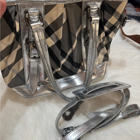 Burberry Metallic Silver and Checkered Tote Bag - Picture 4 of 11